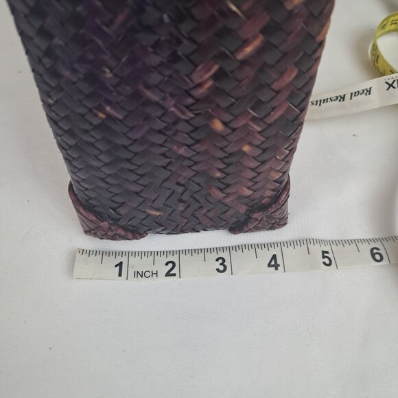 Vintage Straw and Faux Leather Purple Tan Bag - Picture 15 of 16